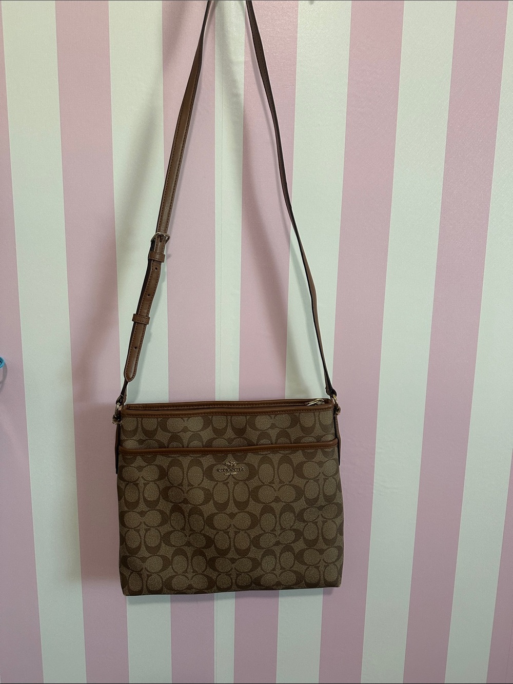 Coach Brown Signature Jacquard Crossbody Bag